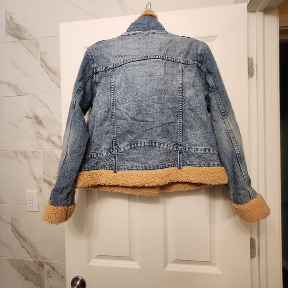 Free People Rylee Cozy Moto Sherpa Faux Fur Denim Jacket Womens - Picture 8 of 9